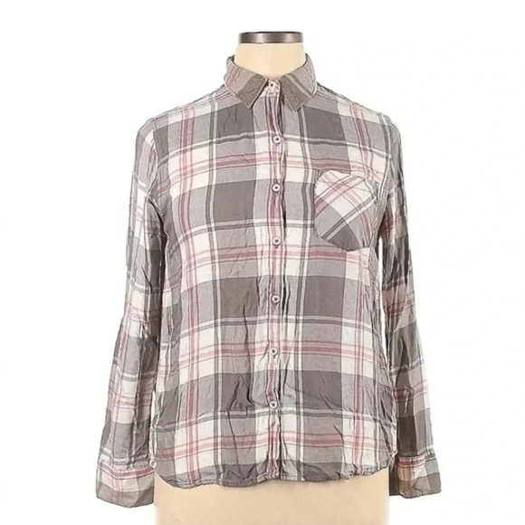 Vintage Woolrich Grey Cream Red Plaid Button Down Long Sleeve Blouse Size XL - Picture 1 of 2